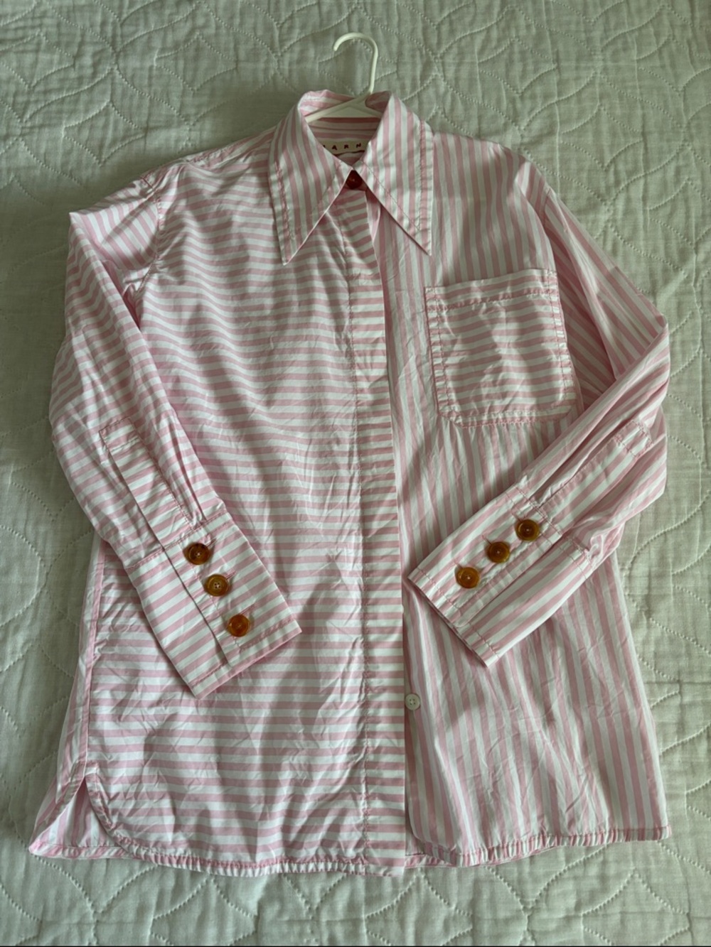 Marni Oversized Pink & White Striped Button-Up Tunic Top